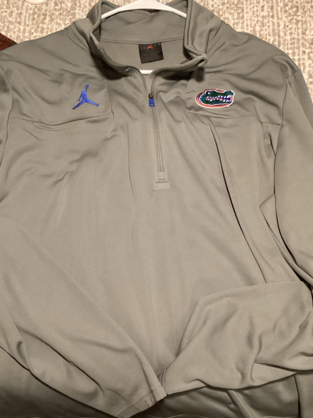 Jordan Light Gray Quarter-Zip Pullover with Blue Jumpman & Team Patch
